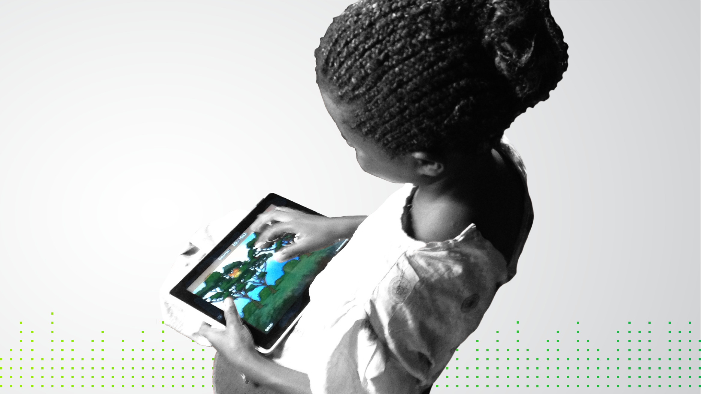 Graphic with photo of African girl playing a digital game