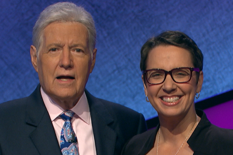 Robin Miner-Swartz is pictured with “Jeopardy!” host Alex Trebek. 