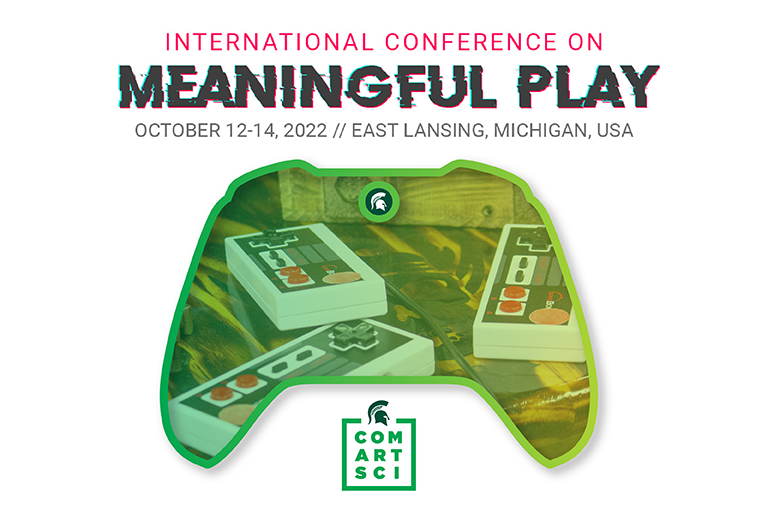 Graphic shaped like a video game controller. Text: International Conference on Meaningful Play, October 12–14, East Lansing, MI, USA