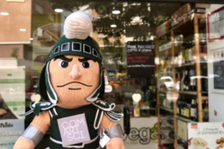 Sparty at vegan store