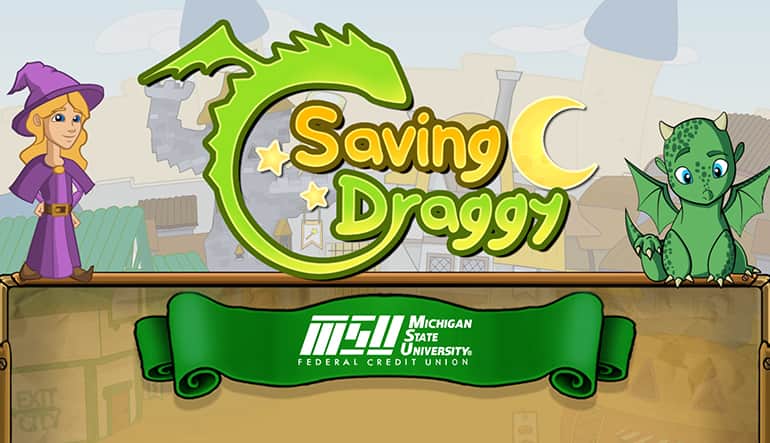 Screenshot of the GEL Lab game Saving Graggy featuring baby dragon Draggy and a wizard.