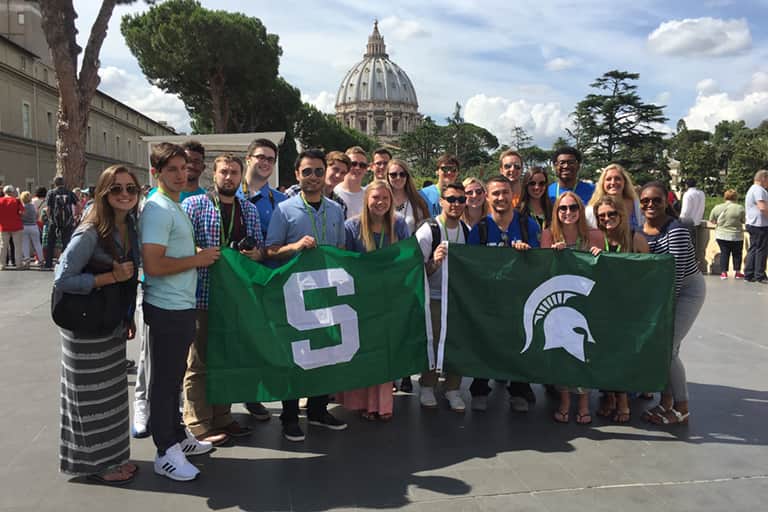 Group photo taken on June 27th of the first 22 students to take the Sports Journalism Study Abroad program.