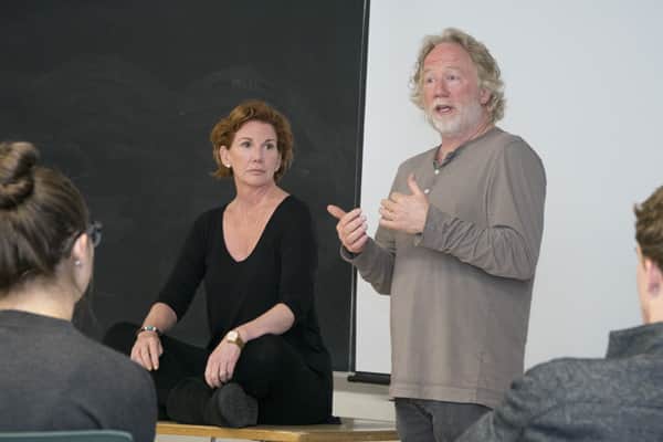 Actors, directors and producers Melissa Gilbert and Tim Busfield talk to students about filmmaking on Michigan State University's campus.
