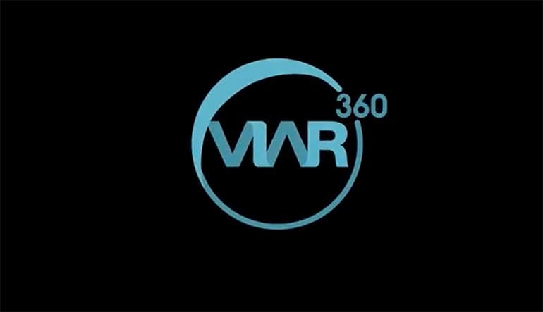 The logo of the company, which is a blue circle with the the company nam viar360 inside the circle