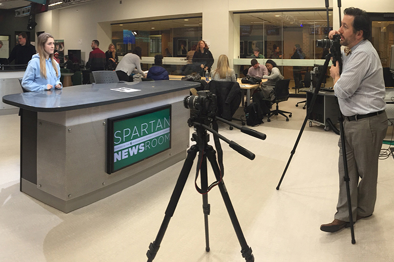 Students learn their craft in a state-of-the-art newsroom.