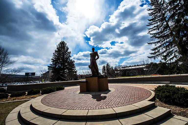 Photo of the Spartan Statue on MSU's campus