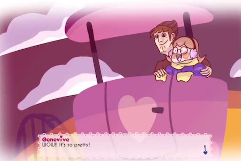 Screenshot of game showing two characters with words Wow! It's so Pretty!