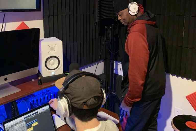 Photo of students in the Recording Studio