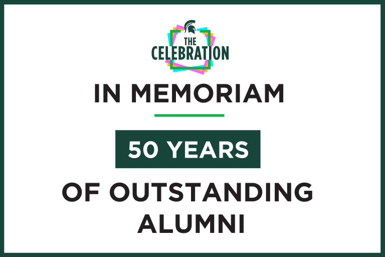 Graphic that reads "In Memoriam - 50 Years of Outstanding Alumni"