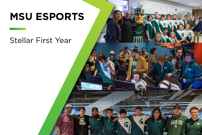 Collection of three photographs from esports events throughout the 2023-2024 academic year