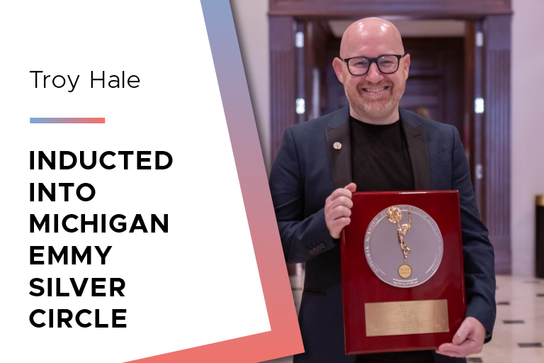 Professor of Practice and Senior Academic Specialist Troy Hale was inducted into the Michigan Emmy Silver Circle. The award is presented by the Michigan chapter of the National Academy of Television Arts and Sciences (NATAS).