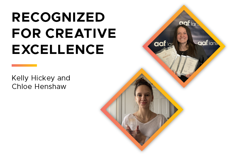 Advertising students Kelly Hickey and Chloe Henshaw each received an ADDY Award for their creative designs.