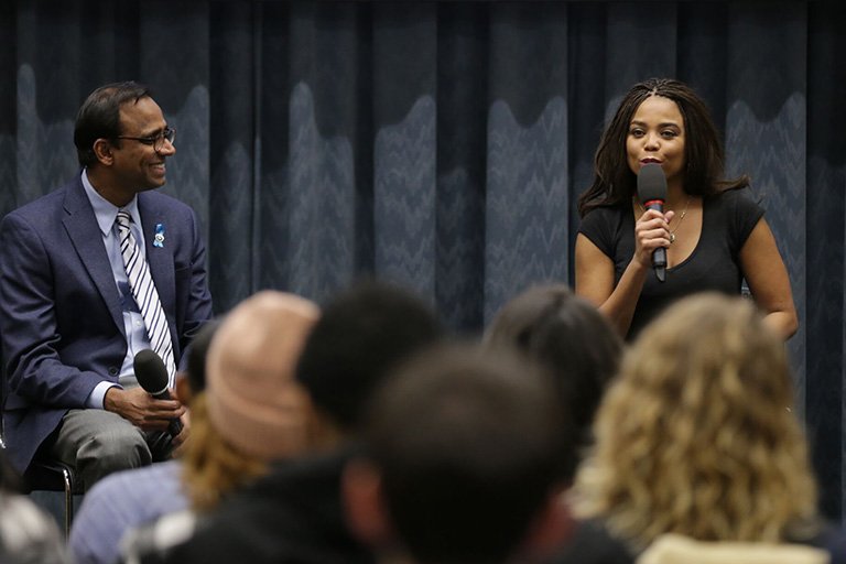 From left to right: Dean Prabu David and Jemele Hill