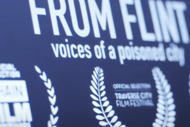 Screenshot of partial poster that reads: From Flint voices of a poisoned city