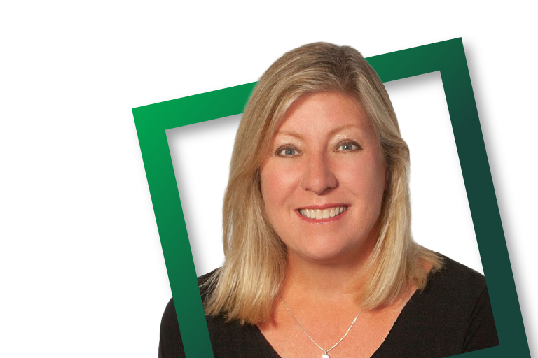 Photo of Dean Heidi Hennink-Kaminski with a green square situated around her