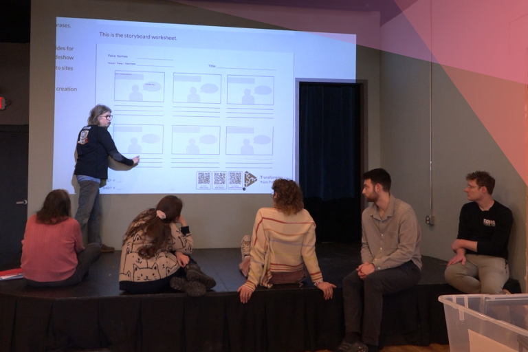 Professor pointing to the board during creation of screening tool