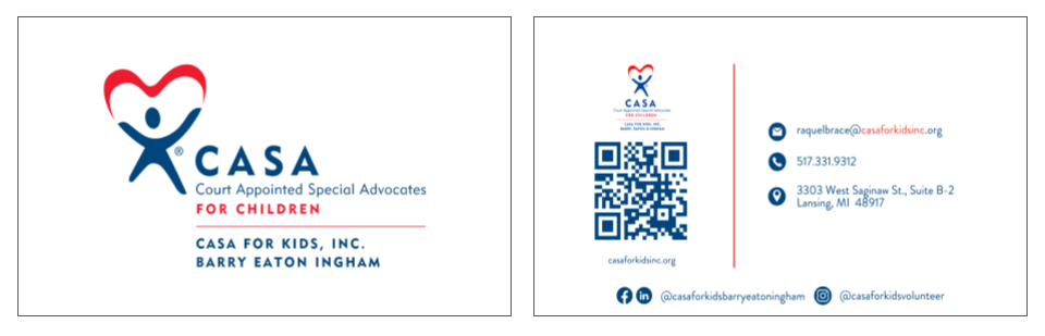 Sample business card for a CASA employee