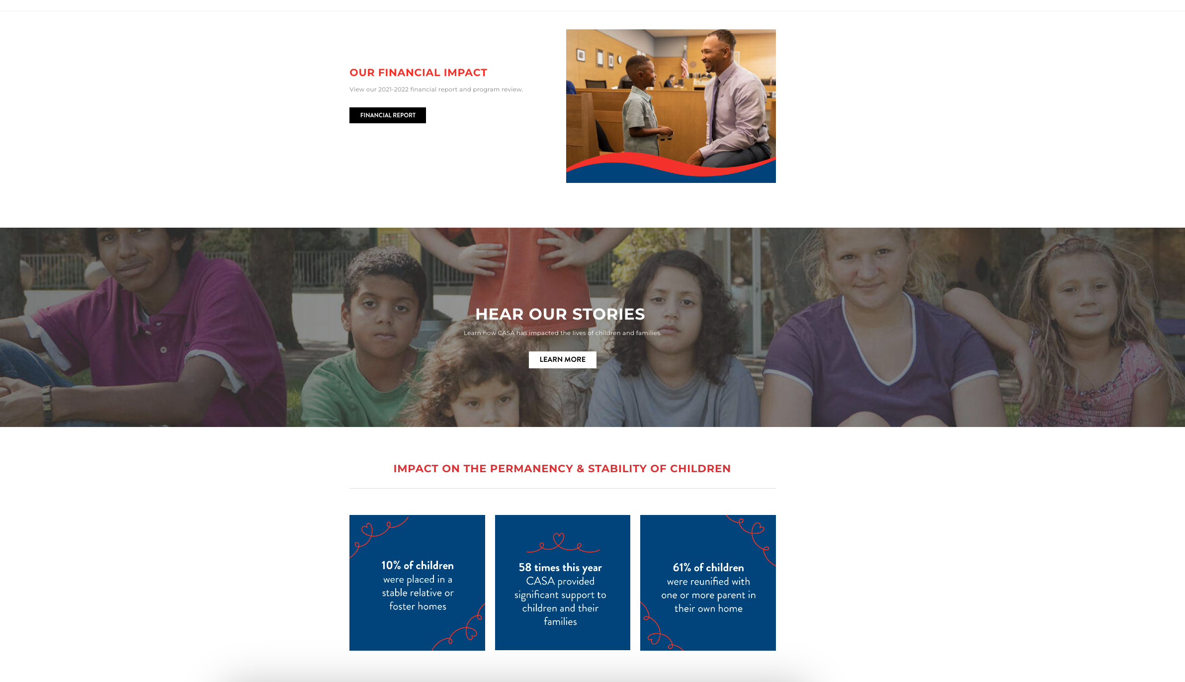 Redesigned portion of CASA's website with the words "Hear Our Stories"