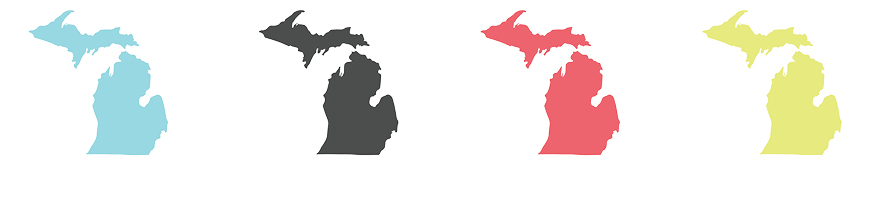 Four illustrations of the State of Michigan