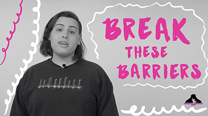 Helping Women Period graphic with text stating "break these barriers"