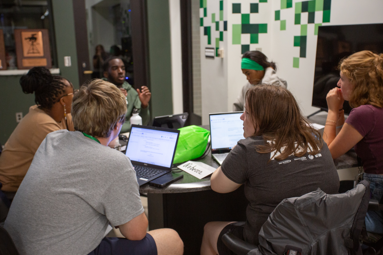 students at desk with computers