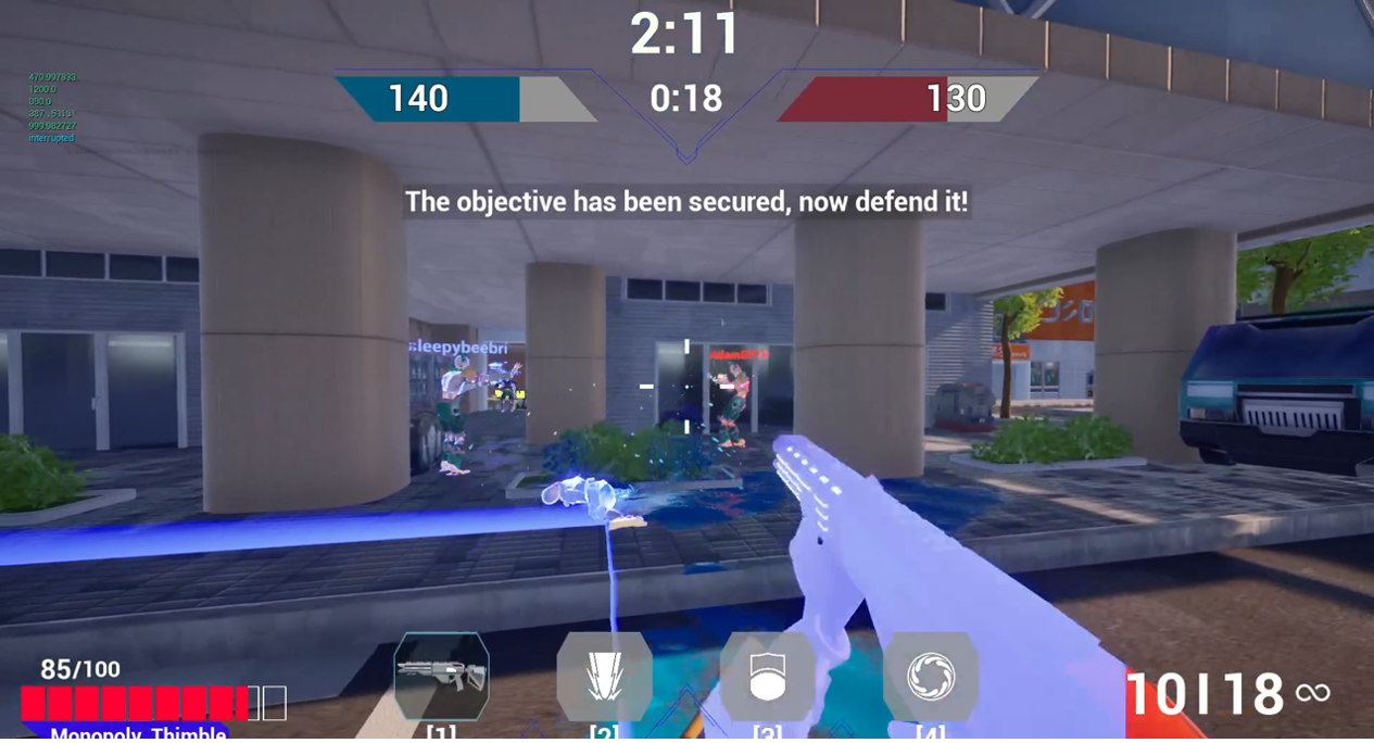 Image of Daemon challenging two teams of four to a game of rotating king of the hill