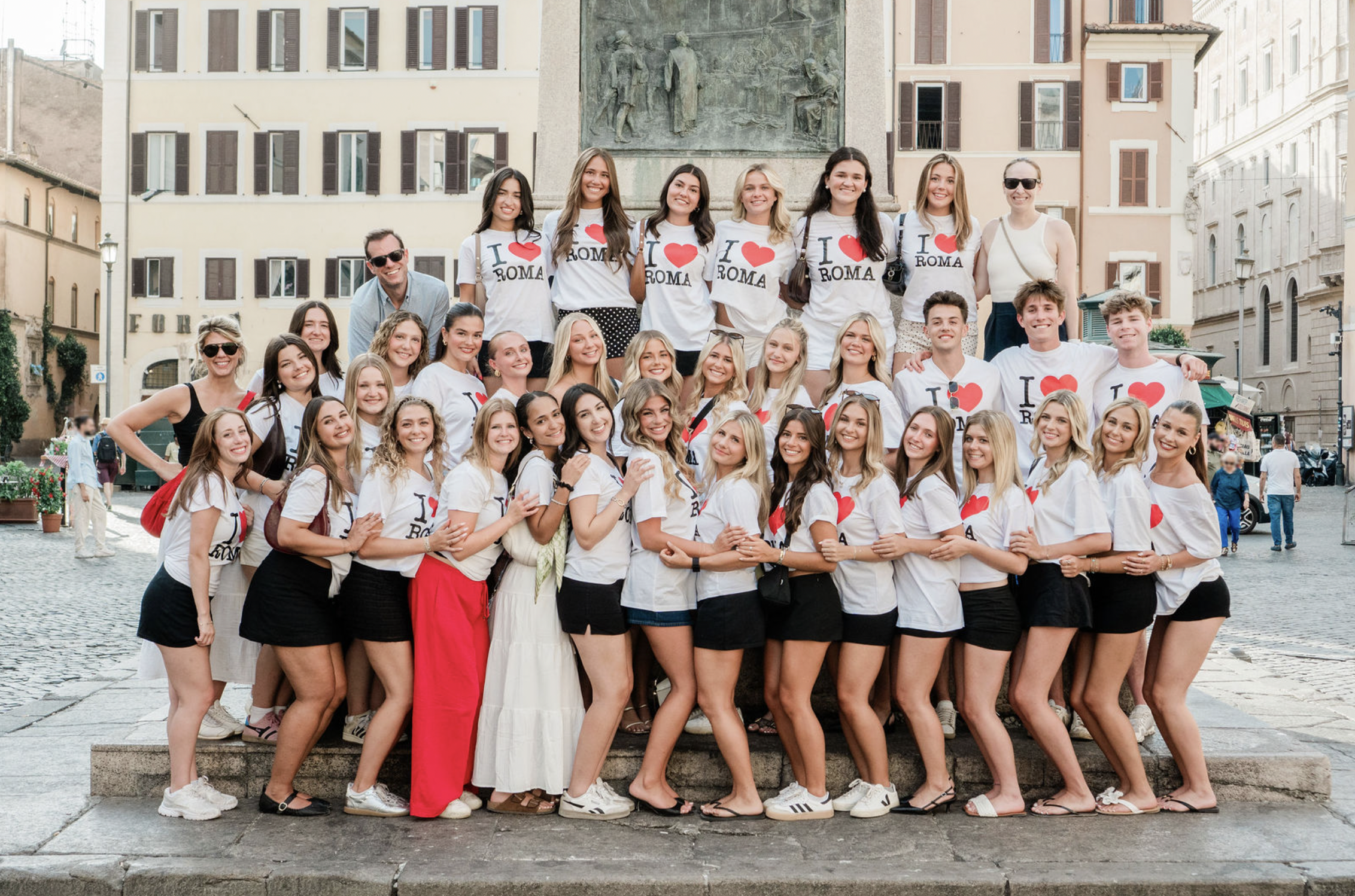 Advertising and Public Realtions a la Mediterranean students posing in global location.
