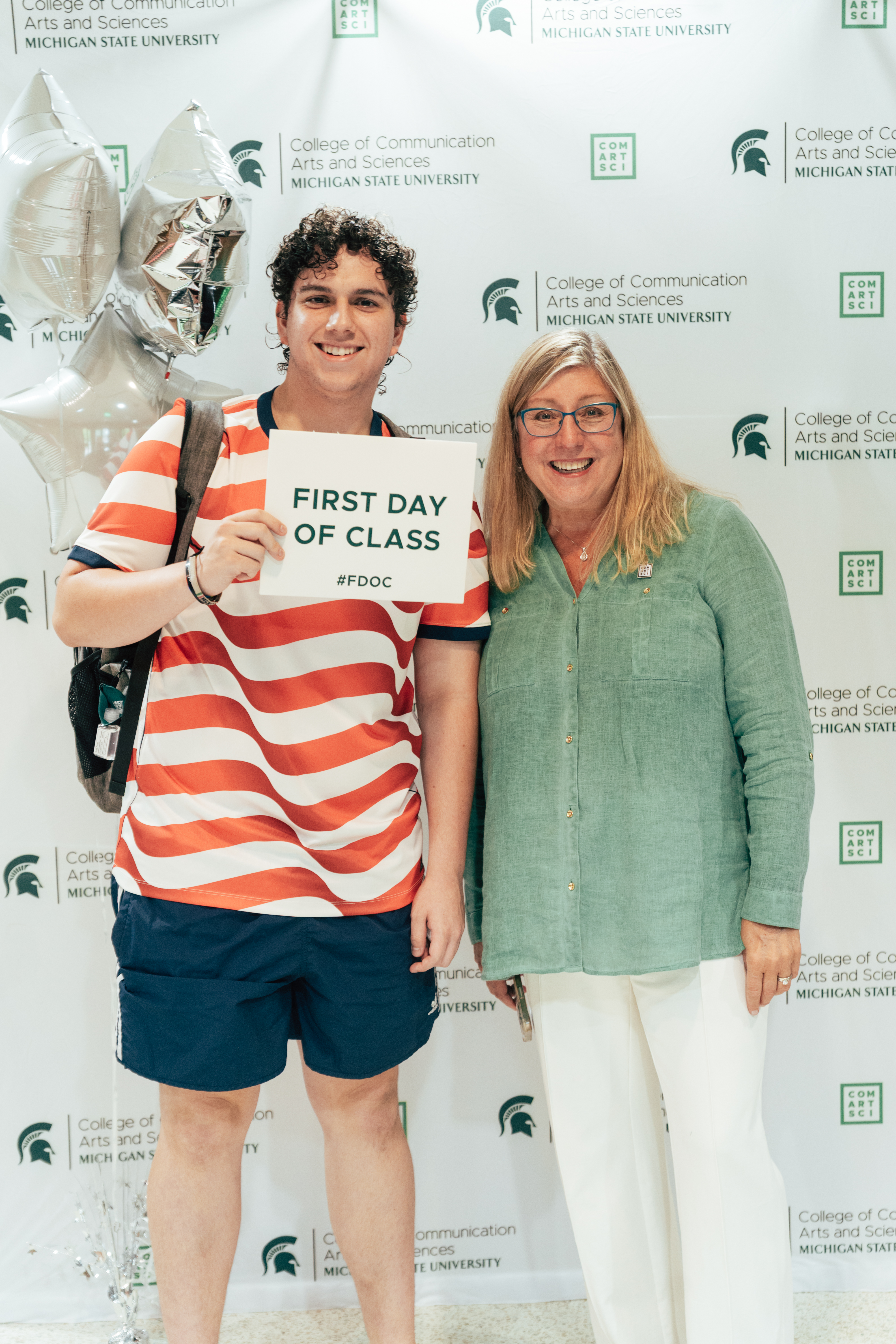 Heidi with student on first day of class