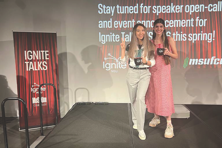 Doctoral students, Moldir Moldagaliyeva (left) and Morgan van den Berg (right).