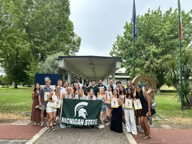 Joanne and students in Italy.