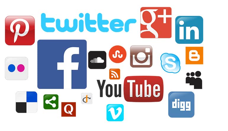 Icons of social media platforms Pinterest, Twitter, Google, Linkin, Facebook, YouTube, etc.